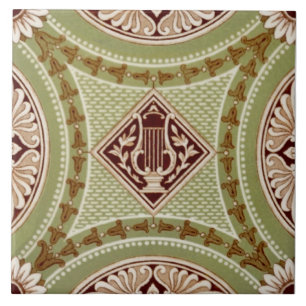 Carreau Repro Minton 1882 Lyre Green Imprimante néoclassi