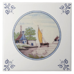 Carreau Repro Pittoresque Delft Polychrome Voilier, Maison