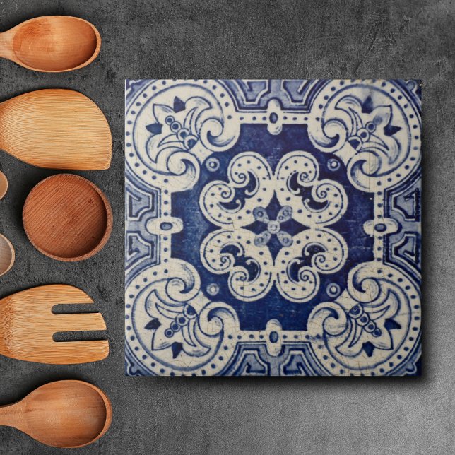 Carreau Repro Portugais bleu géométrique Azulejos Floral (Créateur téléchargé)