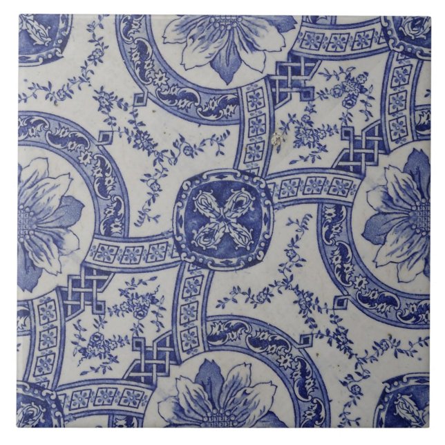 Carreau Repro Portugais bleu géométrique Azulejos Floral (Devant)
