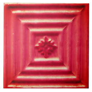 Carreau Repro Portugais Faux Relief Rouge Floral Carrelage