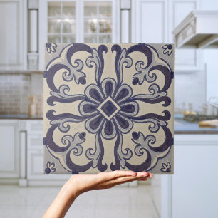 Carreau Repro Portugal bleu géométrique Azulejos Floral Ti