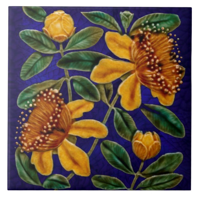 Carreau Repro, superbe Floral Faux Relief Majolica (Devant)