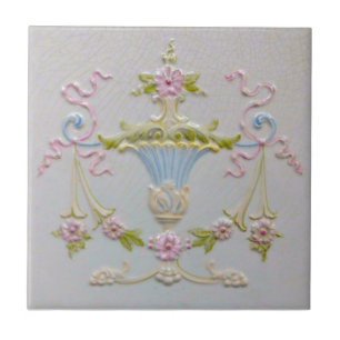 Carreau Repro Sweet Victorian Pastel Urn Flowers Majolica