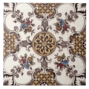 Carreau Repro Victorian English Quatrefoil Floral Transfer