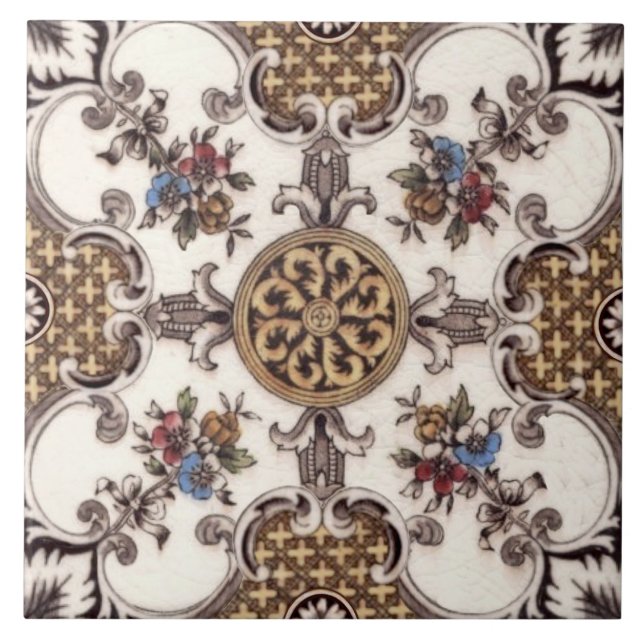 Carreau Repro Victorian English Quatrefoil Floral Transfer (Devant)