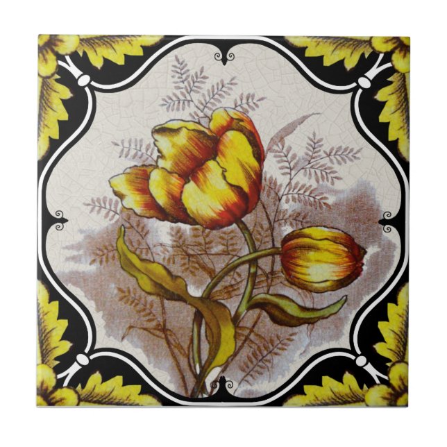 Carreau Reproduction victorienne aux couleurs des tulipes  (Devant)