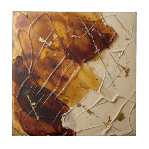 Carreau Résine ambre caramel feuille d'or abstraite