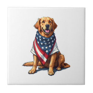 Carreau Retriever Golden Gravé Amoureux du Drapeau América