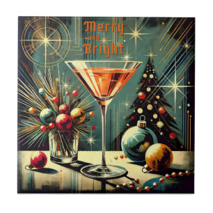 Carreau Retro 50s Joyeux et Lumineux Martini de Noël