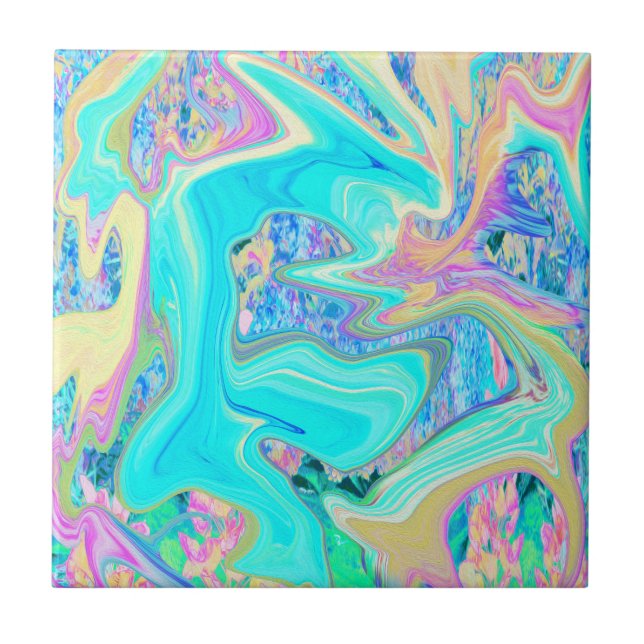 Carreau Retro Aqua Blue Liquid Art sur les Hydrangeas Abst (Devant)