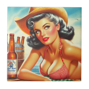 Carreau Retro Beer Country Girl