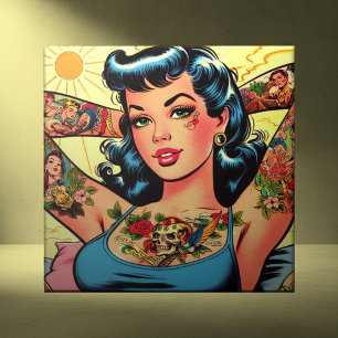 Carreau Retro Comics Tattoo Girl