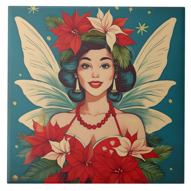 Carreau Retro les années 50 Tropical Christmas Pin-Up Beau (Devant)