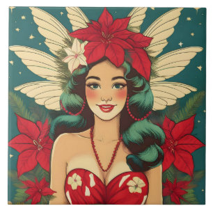 Carreau Retro les années 50 Tropical Christmas Pin-Up Girl