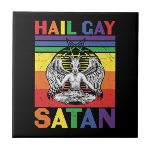 Carreau Retro LGBT Rainbow Flag Hail Gay Satan LGBT Goth G