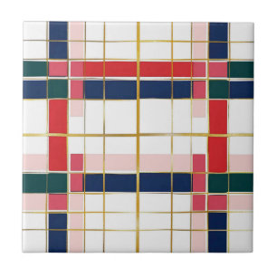 Carreau Retro MOD Plaid Red Blue Gold Noël