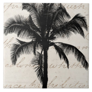 Carreau Rétro noir tropical hawaïen de silhouette de