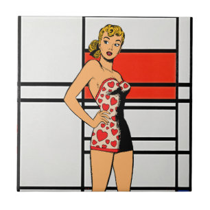 Carreau Retro Pin-Up Girl rencontre Mondrian - Unique Arti