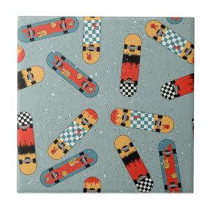 Carreau Retro Skateboard Blue Cool Motif sans couture