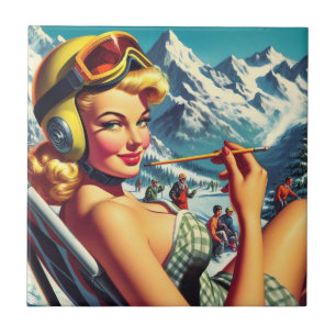 Carreau Retro Snowboard Girl