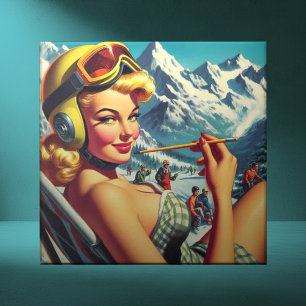 Carreau Retro Snowboard Girl