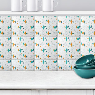 Carreau Retro Starburst Stars Motif Orange Turquoise Aqua