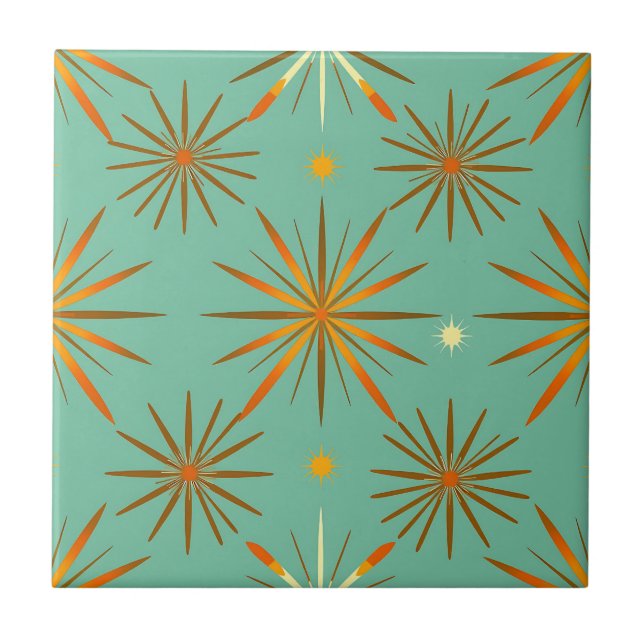 Carreau Retro Teal Orange Starburst Pattern (Devant)