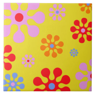 Carreau Rétro trépied génial de jaune de motif de fleur