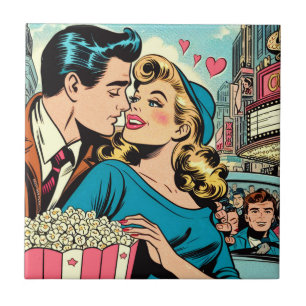 Carreau Retro Valentine's Love Couple Comics