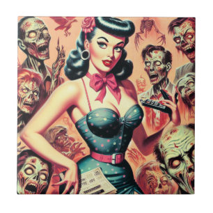 Carreau Retro Zombies Pin-up