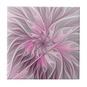 Carreau Rêve de fleur rose fractal, Motif d'Imaginaire flo
