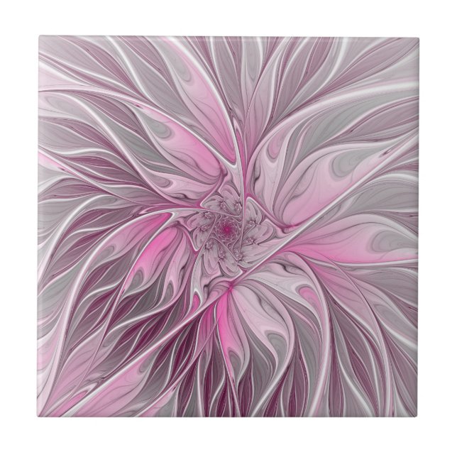 Carreau Rêve de fleur rose fractal, Motif d'Imaginaire flo (Devant)