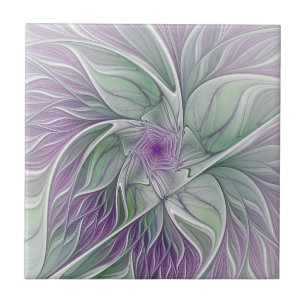 Carreau Rêve de fleurs, Abstrait violet vert Fractal Art