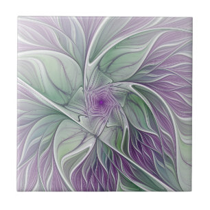 Carreau Rêve de fleurs, Abstrait violet vert Fractal Art