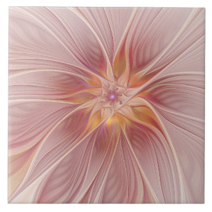 Carreau Rêve floral rose tendre, art fractal abstrait de f
