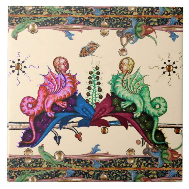 Carreau RIEN MÉDIÉVAL BESTIAIRE Humain Tête Hybride Dragon (Devant)