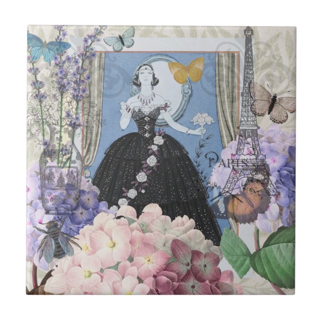 Carreau Robe élégante bleue pour femme, florale et fantais (Devant)