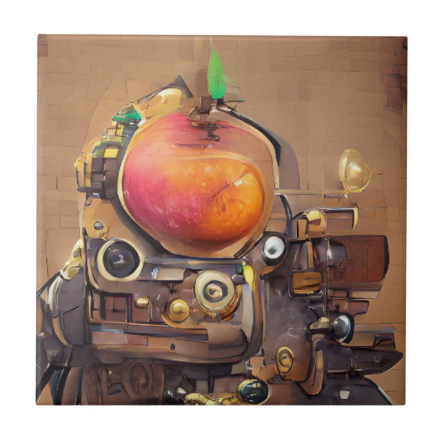 Carreau Robot tête mangue art numérique steampunk (Devant)