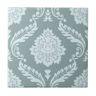 Carreau Rococo Damassé Grand Motif Œuf de Canard Bleu+Turq
