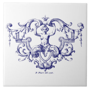 Carreau Rococo Sirène Rococo Baroque Bleu & Blanc