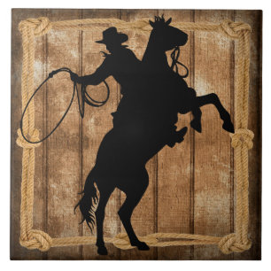 Carreau Rodeo Roping Cowboy Horse Silhouette