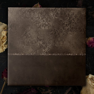 Carreau Romance en bronze de minuit   Satiny Grunge Damask