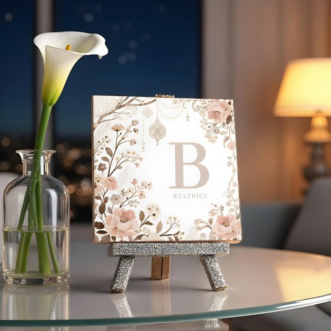 Carreau Romantic Watercolor Floral Filigree Design  (Exquisite Sophisticated Romantic Pastel Watercolor Floral Ceramic Tile Design.)