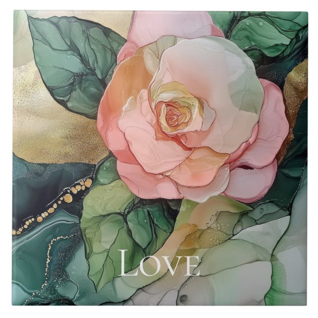 Carreau Romantique Blush rose Pêche Or Floral Amour (Devant)