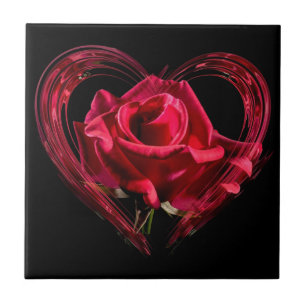 Carreau Romantique Rose de coeur rouge - Amour