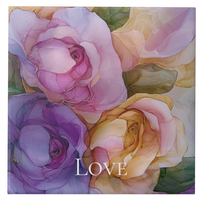 Carreau Romantique violet rose or amour floral (Devant)