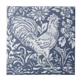 Carreau Rooster Bleu Blanc Botanique Delft Denim Céramique