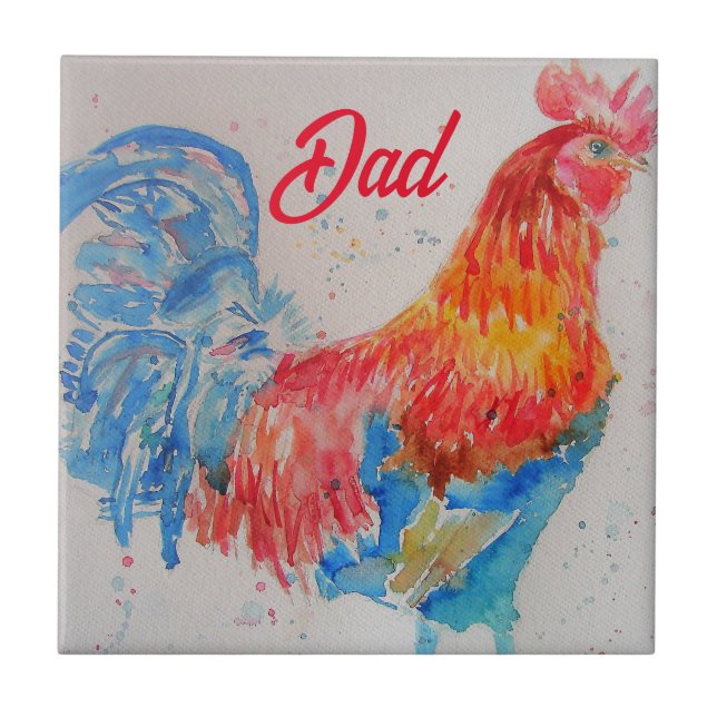 Carreau Rooster rouge Aquarelle Peinture Fête des pères Pa (Devant)