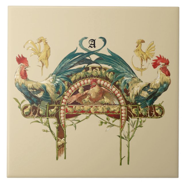 Carreau Roosters & Poulets Art Nouveau (Devant)